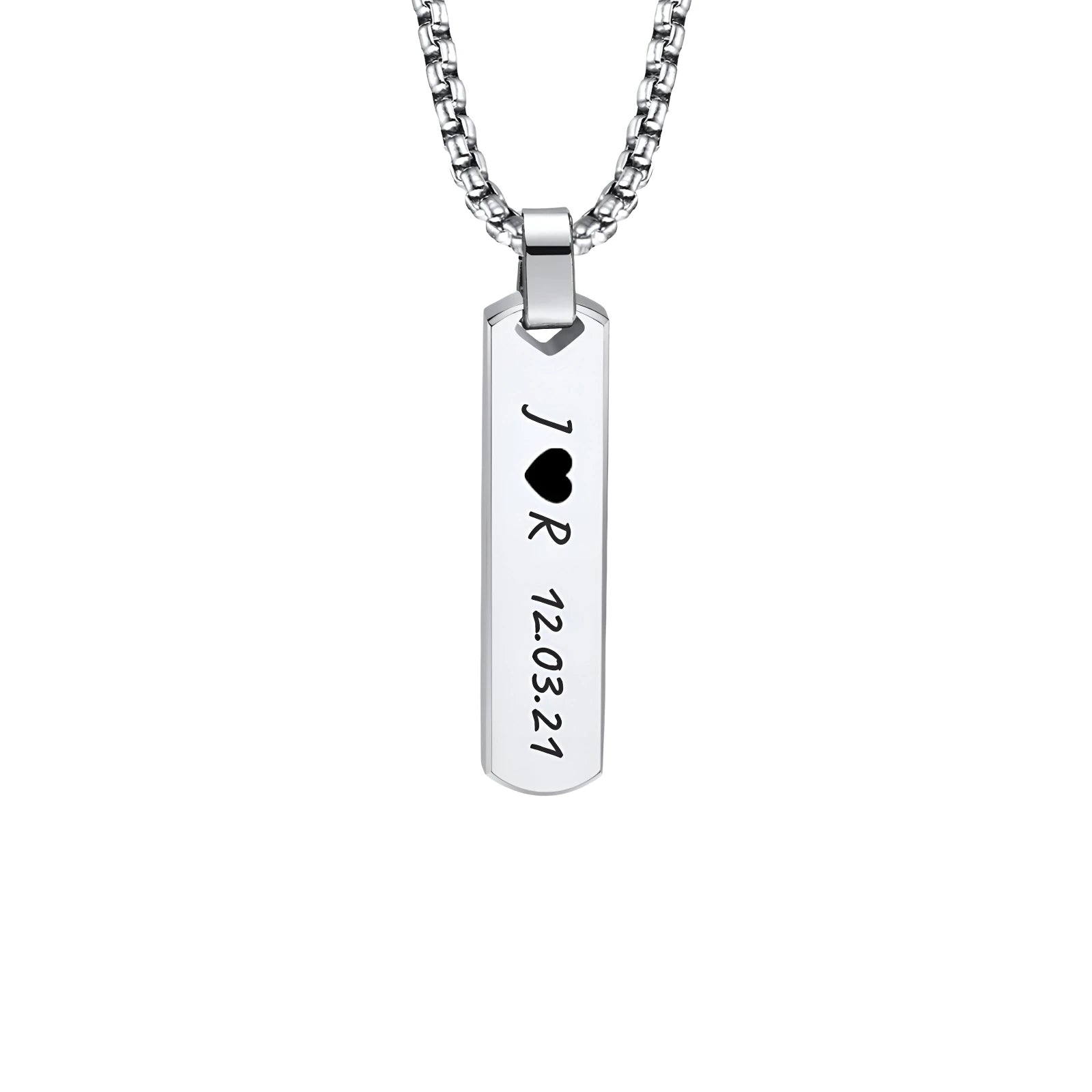 Collar hombre barra plateada grabado láser - Texto