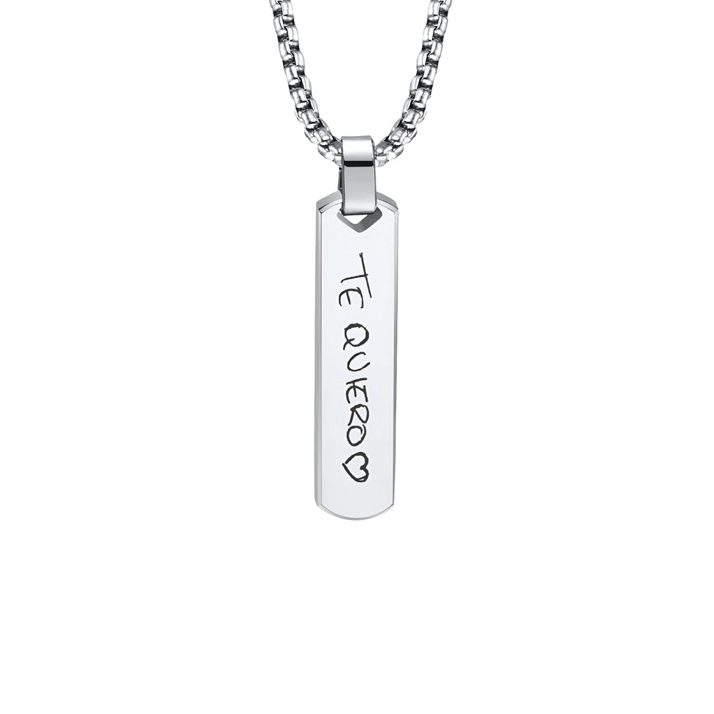 Collar hombre barra plateada grabado láser - Manuscrito