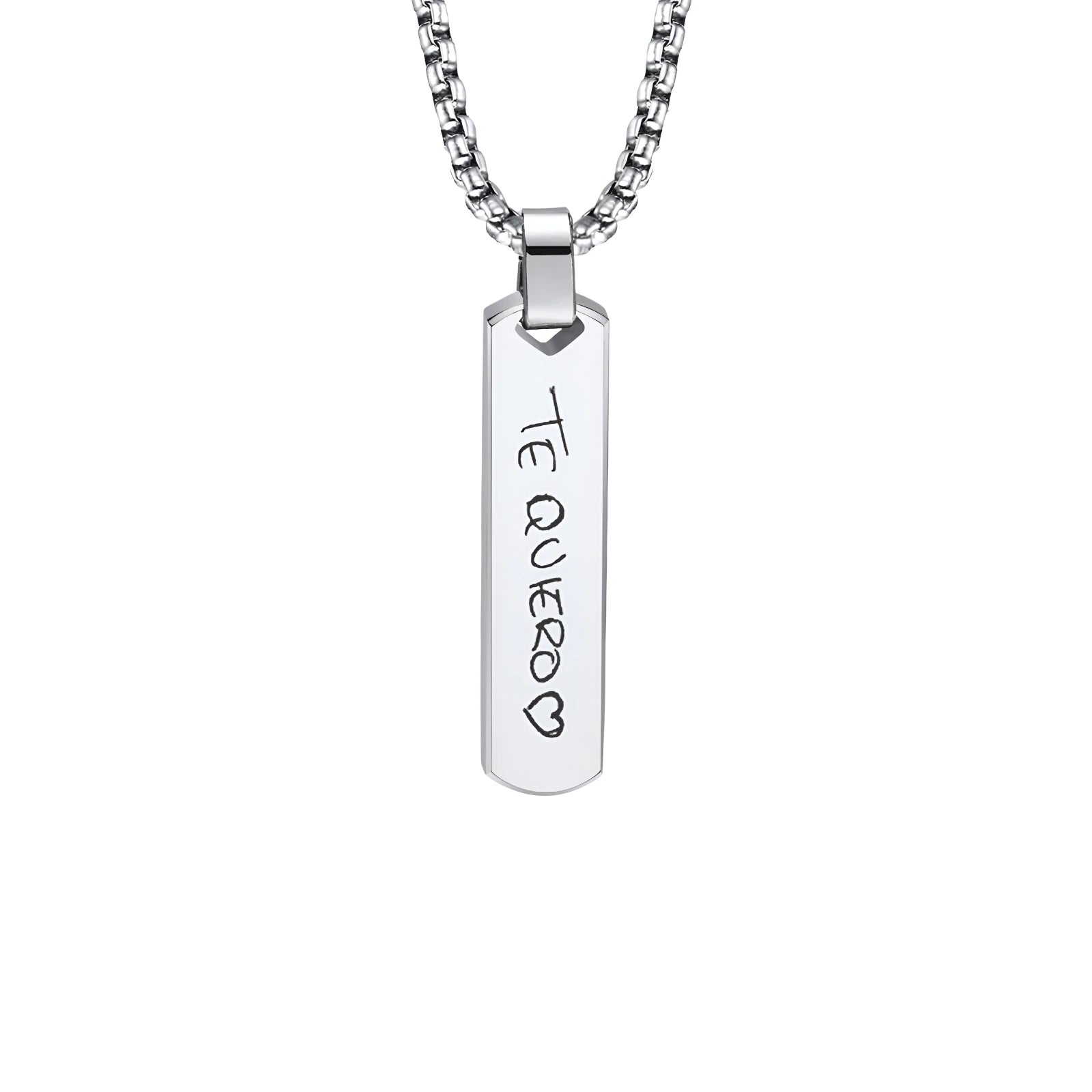 Collar hombre barra plateada grabado láser - Manuscrito