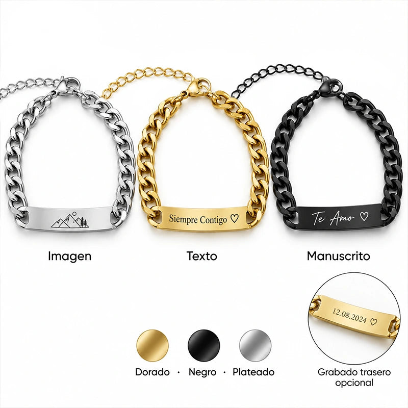 Pulsera Esclava Cadena Cubana Personalizada de Acero Inoxidable